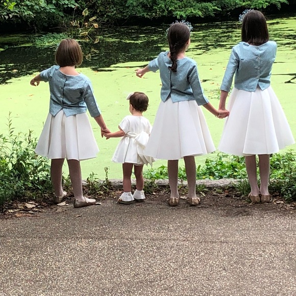 Young girls two piece formal wedding outfit. Sparkly top...